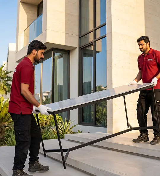 E House Mover crew relocating a villa in Abu Dhabi