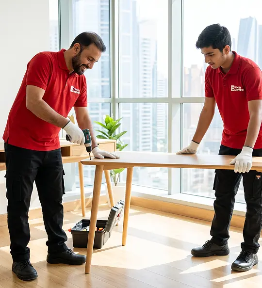 E House Mover crew relocating a villa in Abu Dhabi