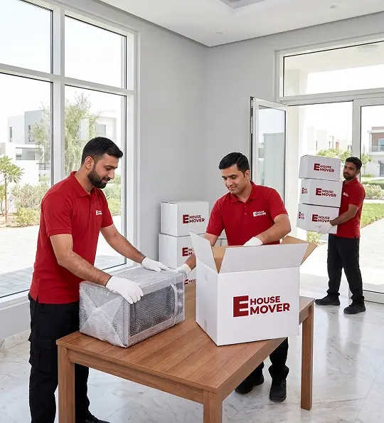 Ehouse Mover crew relocating a home in Al Shawamekh Abu Dhabi