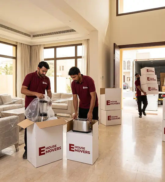 Ehouse Mover crew relocating a home in Al Muneera